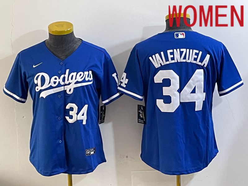 Women Los Angeles Dodgers #34 Valenzuela 2024 blue jersey 202411205